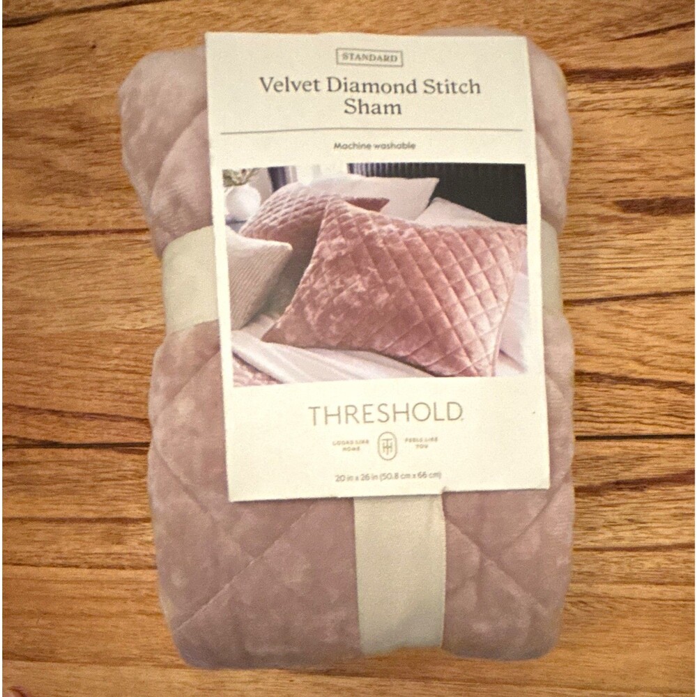 Threshold Velvet Diamond Stitch Standard Pillow Sham Pink 20"x26" Envelope
